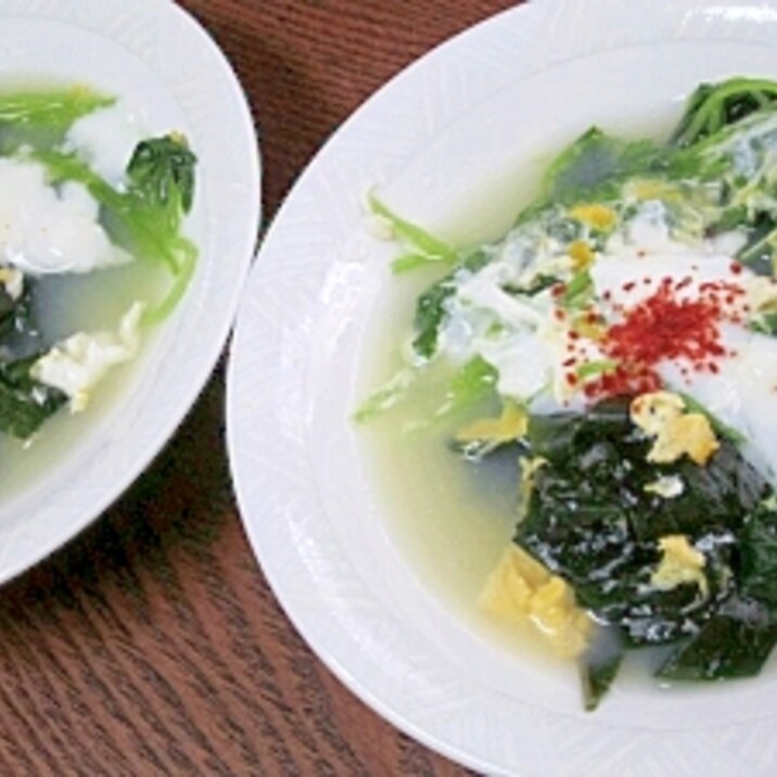 蛤スープで☆　濃厚な「みつ葉わかめ卵とじ」